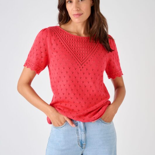 Damart Pointelle Crochet Trim Jumper