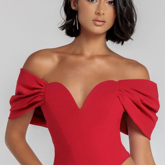 Bardot Corset Top - Red by Goddiva