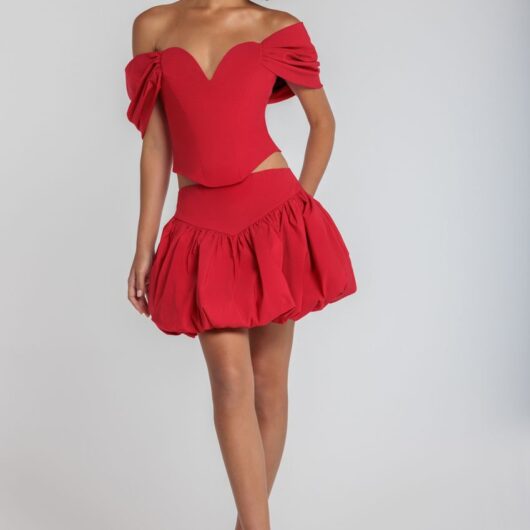 Bengaline Balloon Mini Skirt - Red by Goddiva
