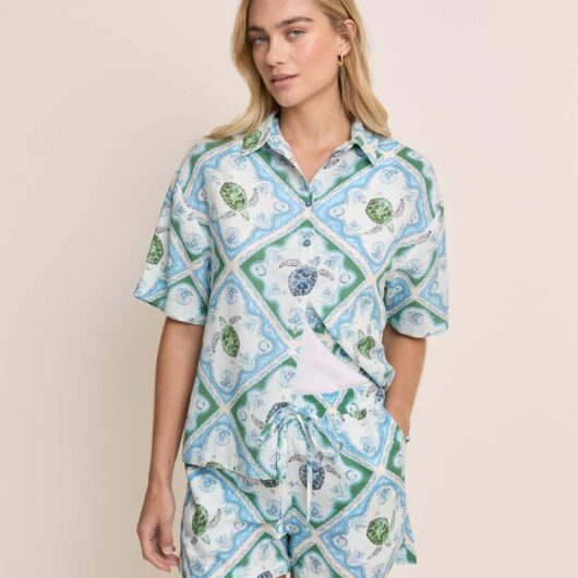 Nobody's Child X Elizabeth Scarlett Linen Rich Printed Shirt Blue